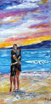 結婚式のカップルの海辺の日没のビーチ Oil Paintings